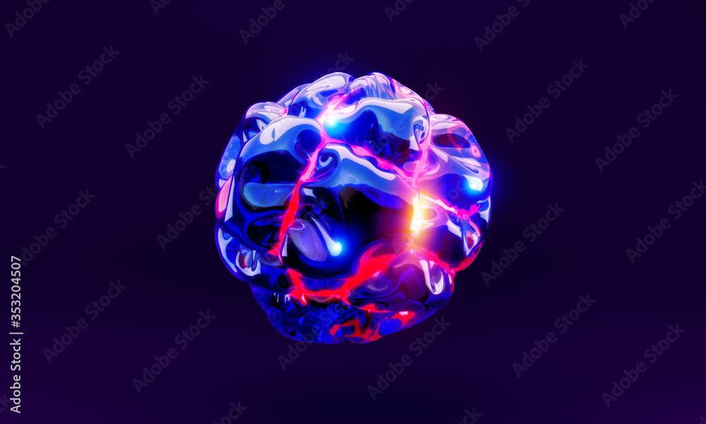 Energy power ball abstract 3d illustration with glow on dark background