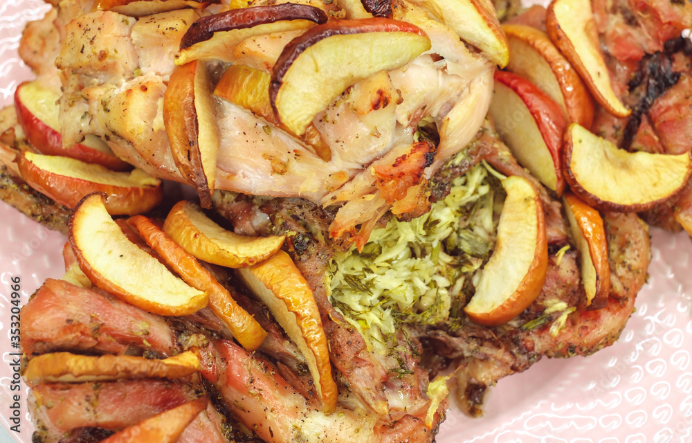 baked chicken with fruits and vegetables