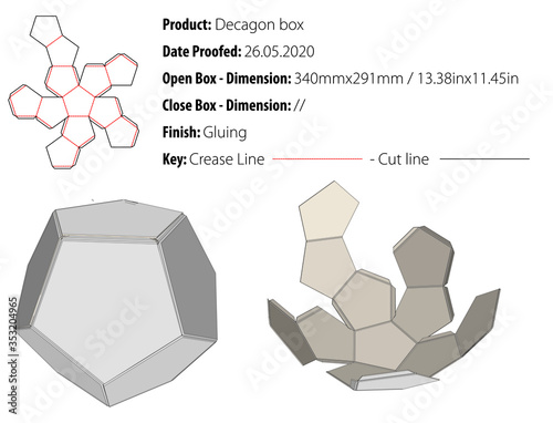 Decagon box packaging design template gluing die cut - vector