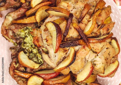 baked chicken with fruits and vegetables