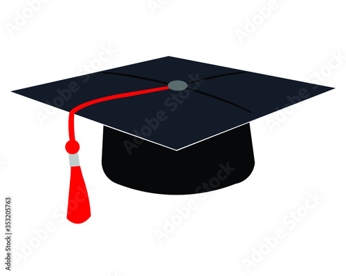Black graduate by cap icon isolated on white background, Graduation and Education, vector, illustrator.