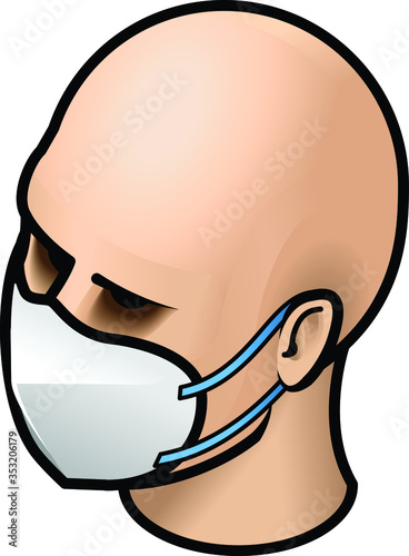 Head with white N95/KN95 medical face mask.
