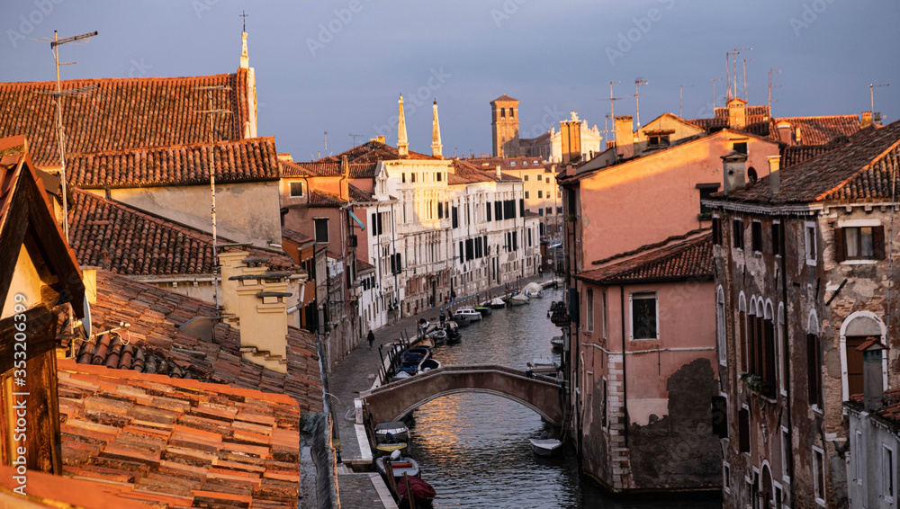 Venice roof tops at sunset