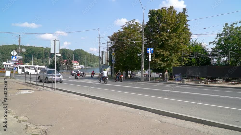 Ternopil, Ukraine, May 2020: Motorcycle riders: large group of bike rider passing through town in the parade Ternopil, Ukraine, May 2020: Motorcycle riders: large group of bike rider passing through town in the parade