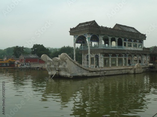 a chinese boat on a river
