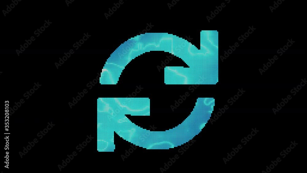 The symbol sync is assembled from small balls. Then it shimmers with blue. It crumbles and disappears. In - Out loop. Alpha channel The symbol sync is assembled from small balls. Then it shimmers with blue. It crumbles and disappears. In - Out loop. Alpha channel