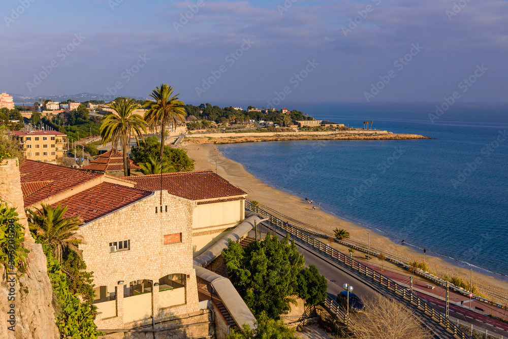Sightseeing of Tarragona. Mediterranean balcony - observation deck, scenic view of the Mediterranean coast, Tarragona, Spain