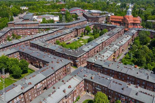 Aerial view on Nikiszowiec, historic district in Katowice, Upper Silesia, Poland.