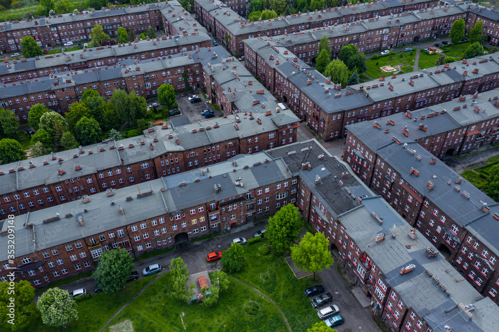 Aerial view on Nikiszowiec, historic district in Katowice, Upper Silesia, Poland.