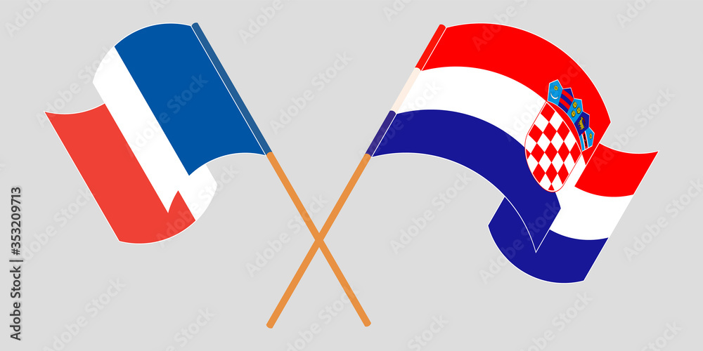 Crossed and waving flags of Croatia and France Crossed and waving flags of Croatia and France