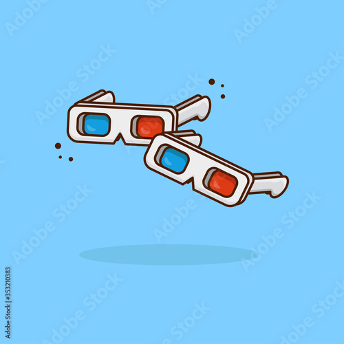 Vector 3D glasses on an isolated background. Cartoon icon that can be used in movie themes. Cinema, films, entertainment. Suitable for web page, banner, flyer, sticker, card. 