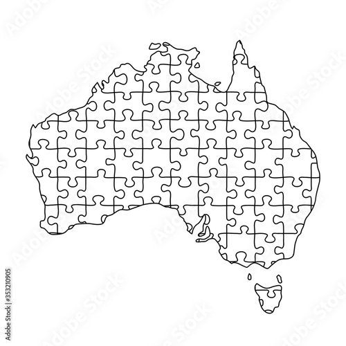 Australia map from black pattern composed puzzles. Vector illustration.