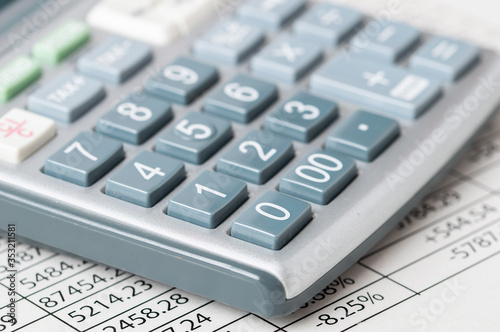 Close up a calculator on a number documents
