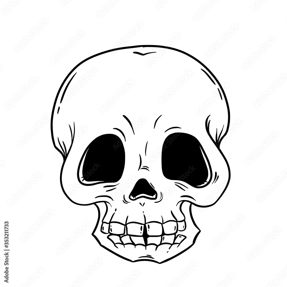Fototapeta premium Skull hand drawn silhouette for Day of the dead, Dia de los Muertos traditional Mexican party, Halloween, rock or gothic print, evil face icon, horror graphic, pirate pattern, tattoo illustration