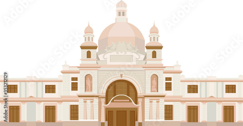 Illustration of the old classical architecture of the Lviv railway station in vector
