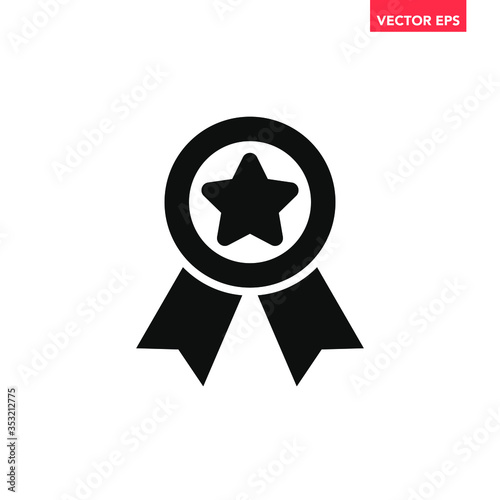 Black warranty achievement diploma  award with ribbon icon for interface concept elements app ui ux web button logo, simple modern graphic glyphs flat design vector eps 10 isolated on white background