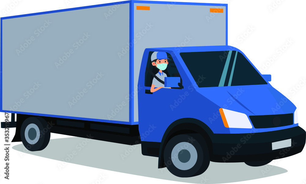 A delivery man delivering package with truck illustration
