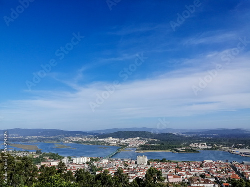 The view from the top of the Santa Luzia hill. Aerial view of Viana do Castelo and Limia River in Northern Portugal.