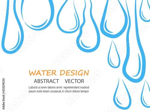 Blue water drops run down a white background Vector abstract background