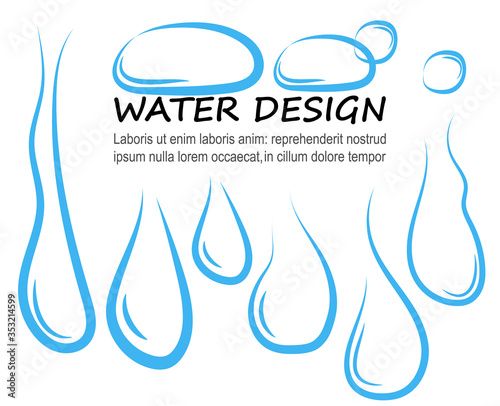 Blue water drops run down a white background Vector abstract background