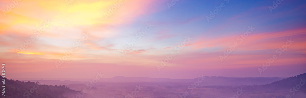 Beautiful panoramic landscape with colorful twilight sky 