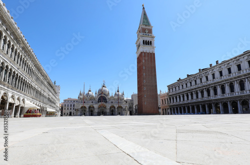 Empty main square in Venice during lockdown by Corona Virus
