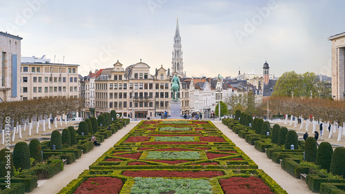 The garden of the Mont des Arts in Brussels, Belgium in spring