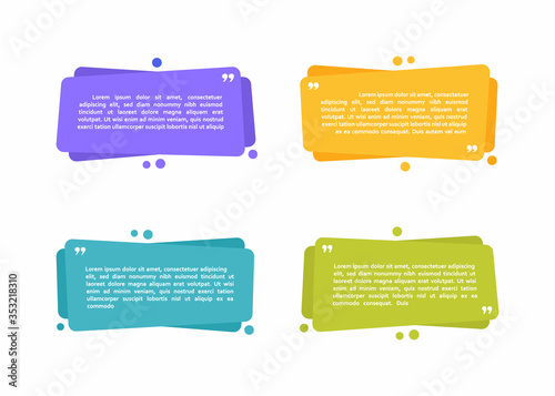Super set different shape geometric texting boxes. Colored abstract shapes for quote and text. Modern flat style vector illustration