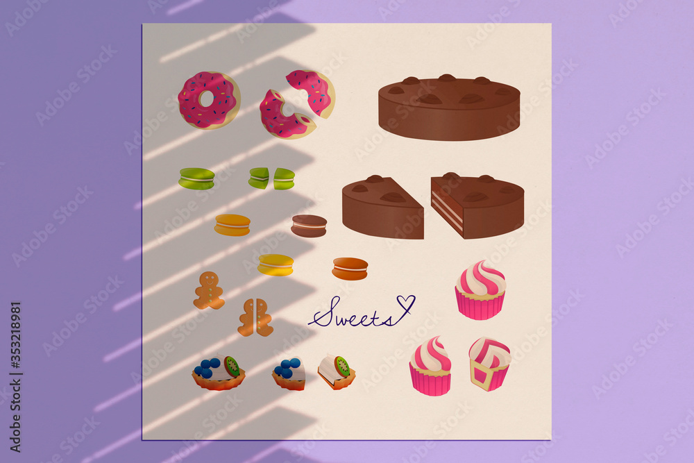 Set of sweets whole and in cut