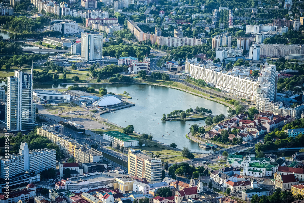 Minsk city panorama with balloon