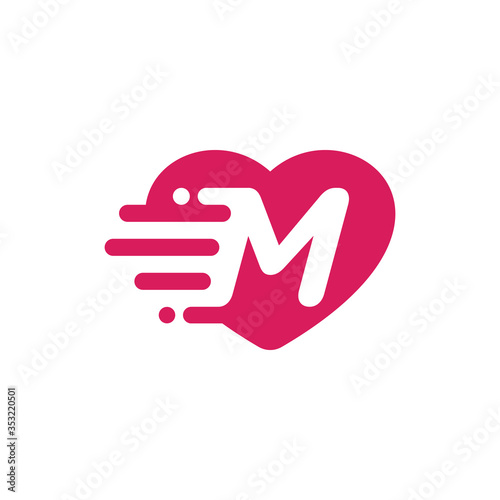 Heart Love with Letter M Logo Vector Design Template