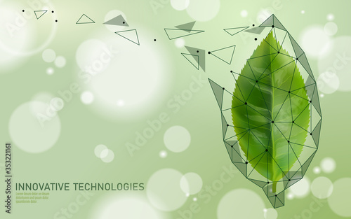 Green tea essential organic extract. Cosmetics skin care supplement. Health medicine vitamin poster template. Innovative technology green 3D realistic leaf glowing brand package vector illustration
