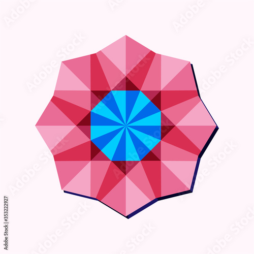 This is a polygonal pattern. This is a blue and pink geometric mandala. Kaleidoscope pattern. This is a vector arabic geometric symbol.