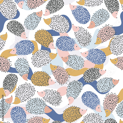 Seamless pattern with cute hedgehogs