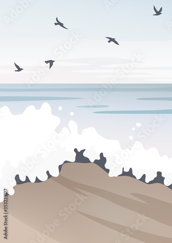 Vector landscape with beach and sea