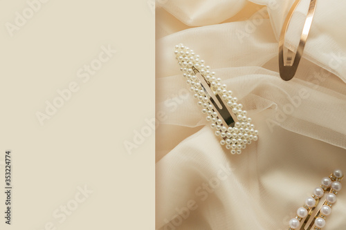 hair accessories trend concept pattern of hair clips with pearls