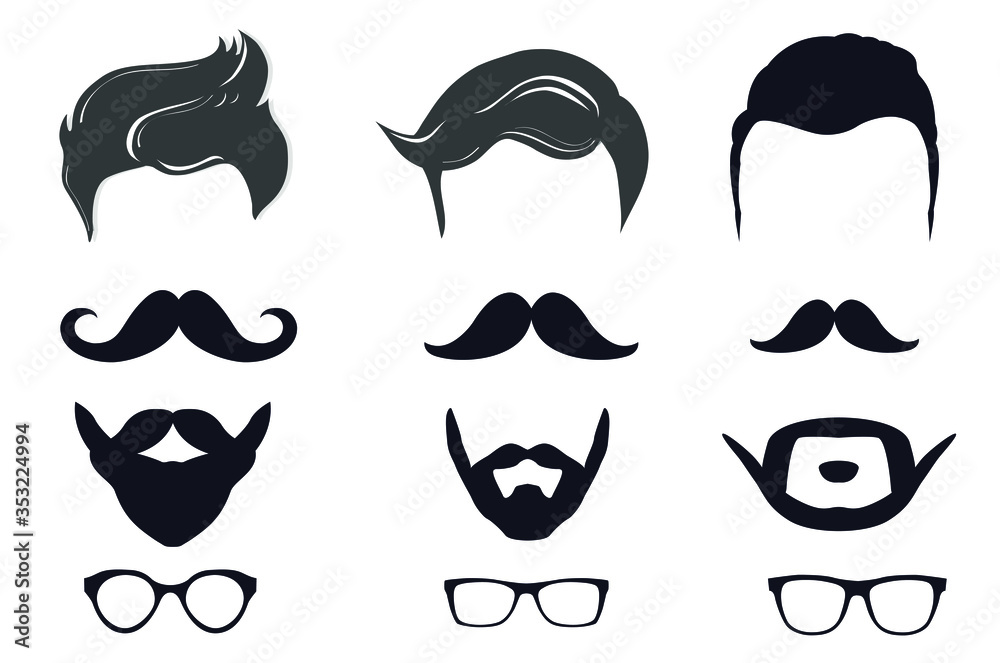 Set of hairstyles for men. Collection of black silhouettes of hairstyles and beards. Vector illustration for a hairdresser. Set of hairstyles for men. Collection of black silhouettes of hairstyles and beards. Vector illustration for a hairdresser.