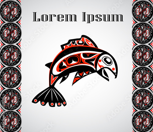 Native fish Vector in native pattern frame