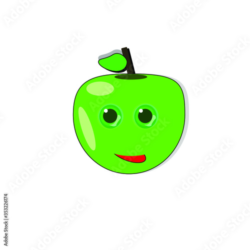 Vector illustration of green apple with eyes on white isolated background