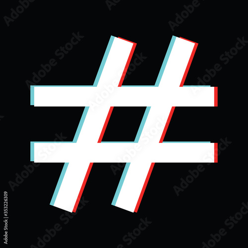 hashtag icon glitch old screen design	
