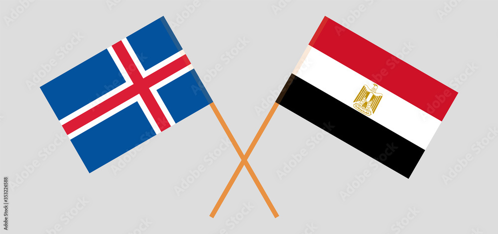 Crossed flags of Egypt and Iceland