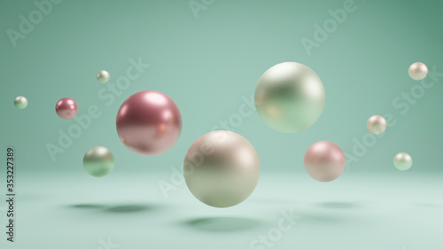 Pearls fall beautifully. Luxury white pearl. Pile of pearls on the white background. Beautiful abstract background with pearls.  Background of pearl seashells. 3D Render.