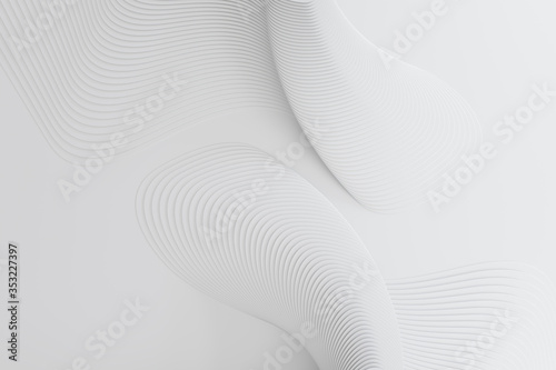 3D rendering of white abstract curved lines on light matte surface © Forance