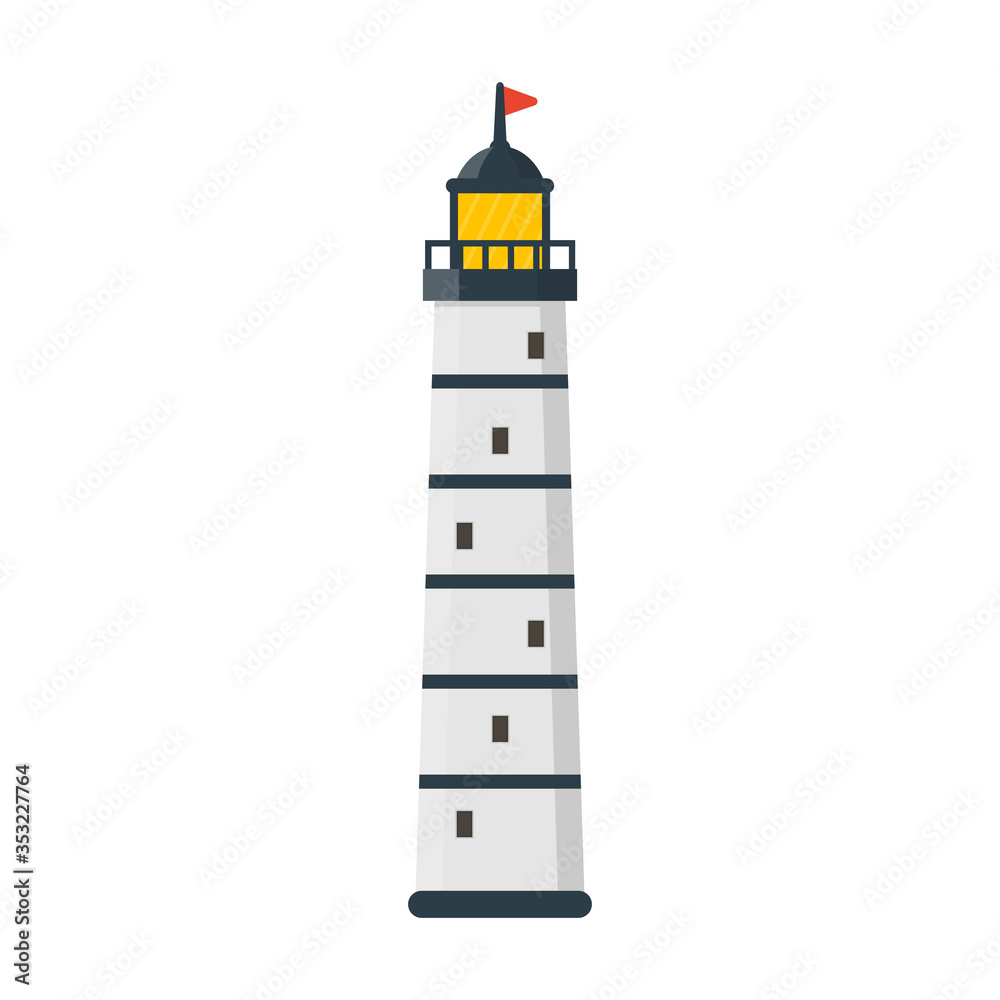 Flat lighthouse icon. Vector logo beacon. Cartoon Light house object for web.