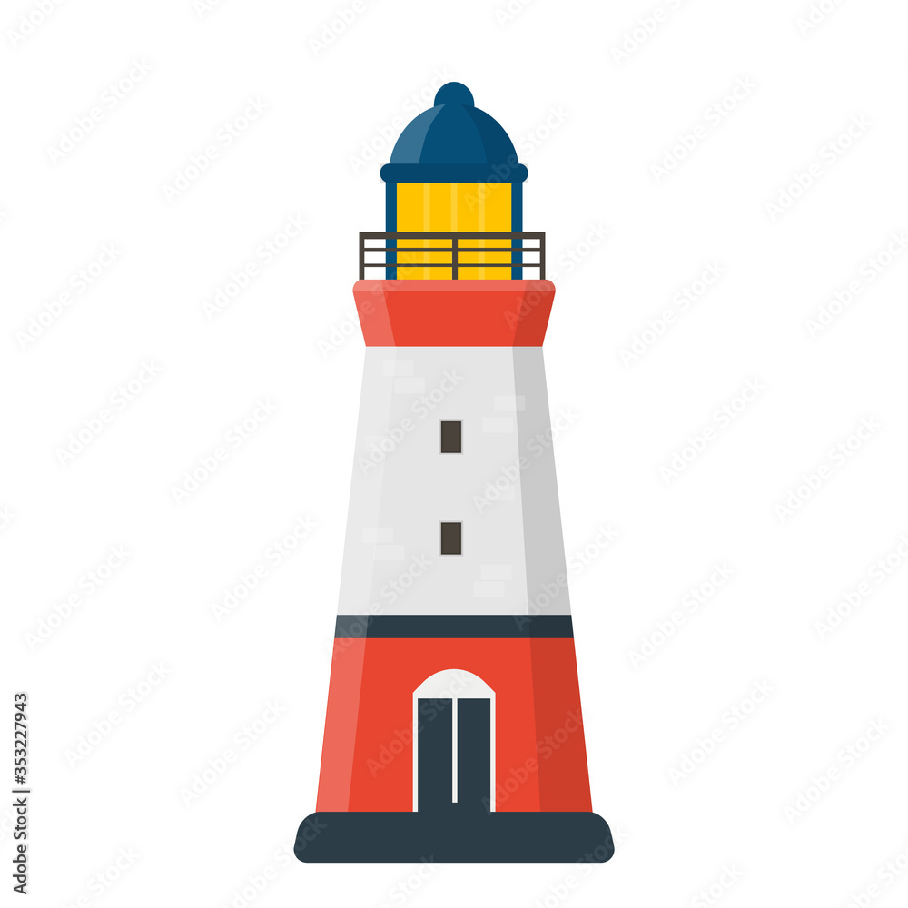 Flat lighthouse icon. Vector logo beacon. Cartoon Light house object for web. Flat lighthouse icon. Vector logo beacon. Cartoon Light house object for web.