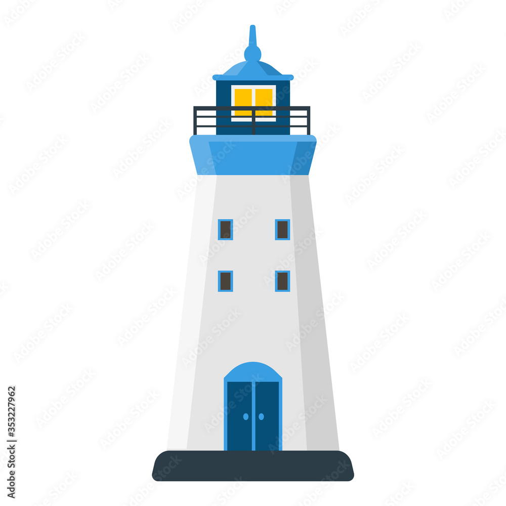 Flat lighthouse icon. Vector logo marine beacon. Cartoon Light house object for web. Flat lighthouse icon. Vector logo marine beacon. Cartoon Light house object for web.