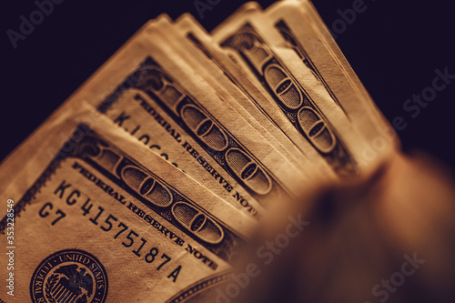 US dollars in arm. Macro image.