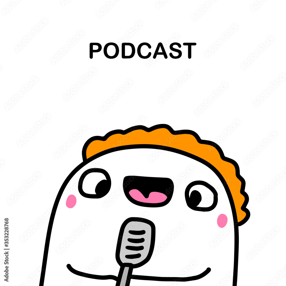 Cute man holding microphone podcast illustration in doodle style Cute man holding microphone podcast illustration in doodle style
