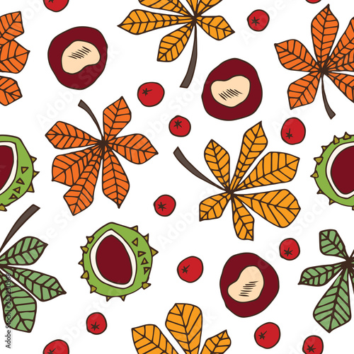 Seamless Vector Pattern with Bright Autumn Leaves on White Background