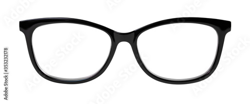 Photo of black nerd glasses isolated on white with clipping paths for the frames and lenses